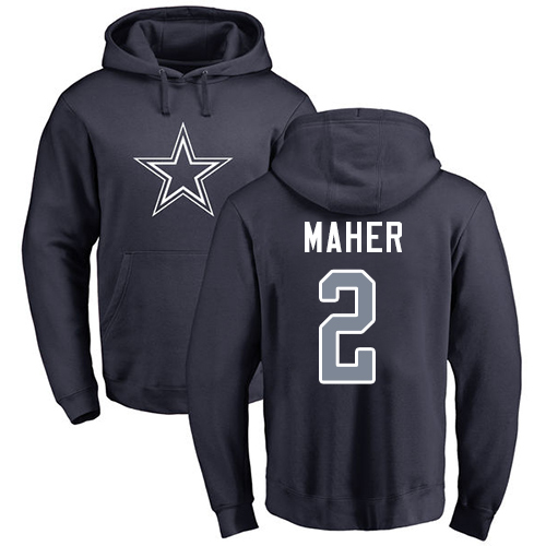 Men Dallas Cowboys Navy Blue Brett Maher Name and Number Logo #2 Pullover NFL Hoodie Sweatshirts->dallas cowboys->NFL Jersey